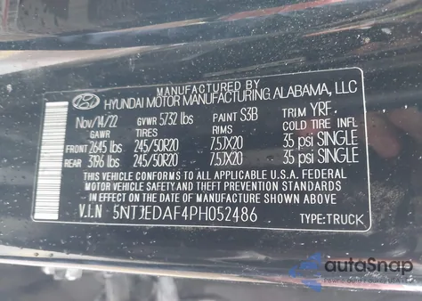 2023 Hyundai Santa Cruz Limited z USA, uszkodzony, nr VIN 5NTJEDAF4PH052486